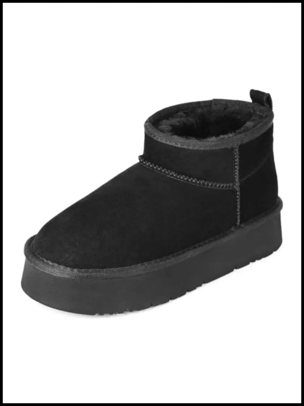 Genuine Suede Ankle Platform Boots with Cozy Faux Fur Lining